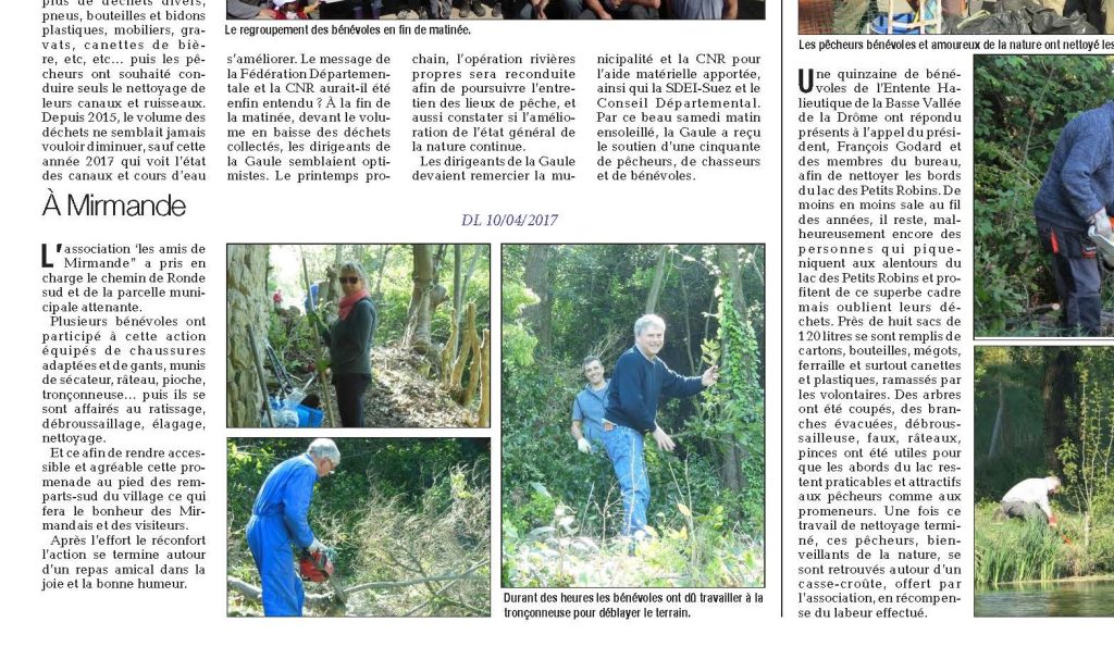 Article de journal mentionnant une journée collective de débroussaillage du chemin de Ronde de Mirmande